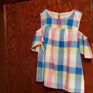 *BOGO* Girls cold shoulder plaid shirt
